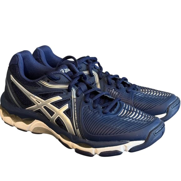 ASICS Gel‎ Netburner Ballistic Women Size 7 Navy & Silver - Picture 1 of 10